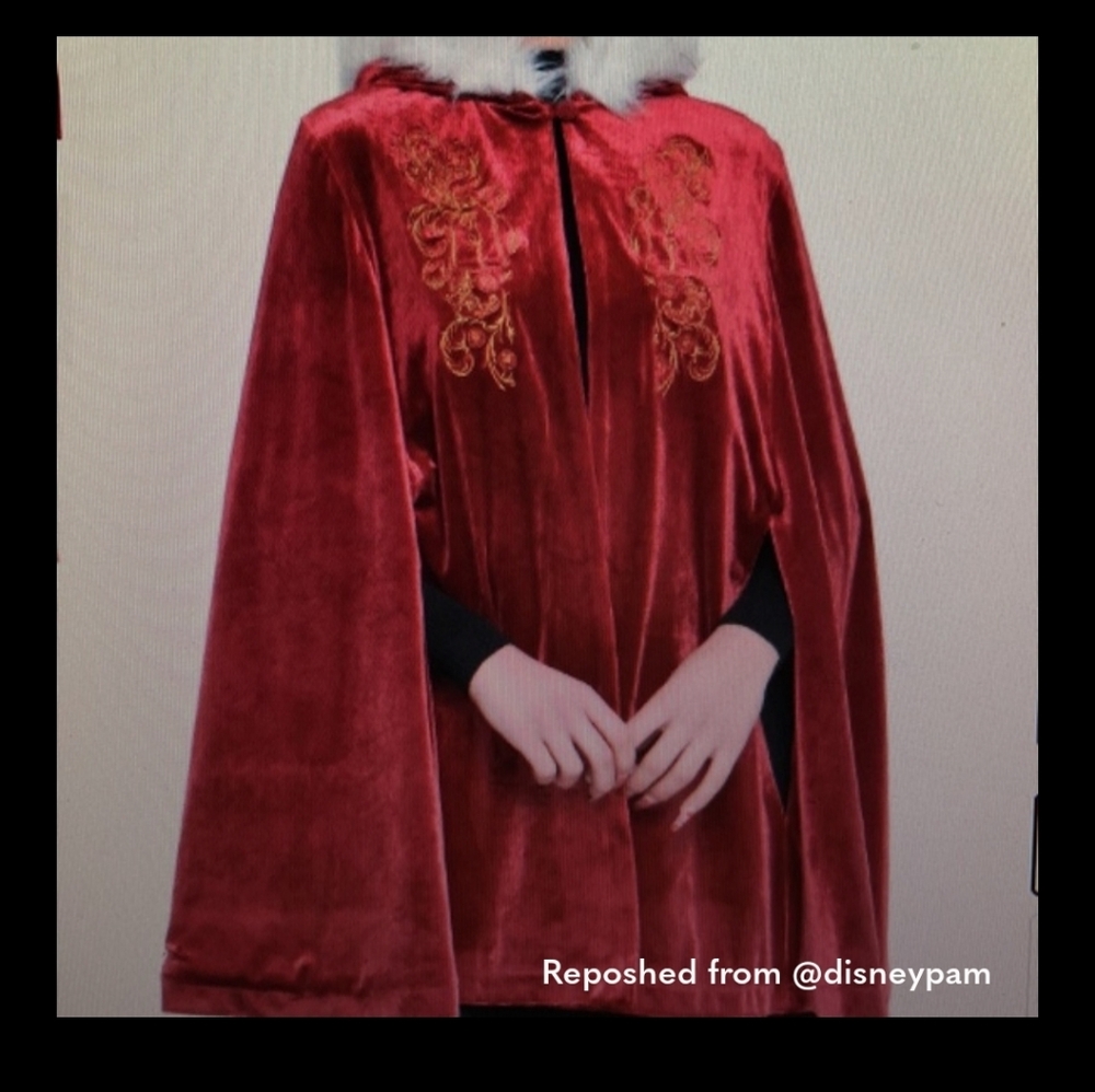 Disney Beauty And The Beast Red Velvet Women's Cape with Gold Embroidery